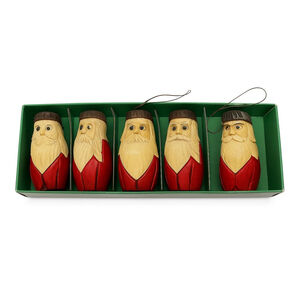 Vintage Babushka Style Santa Christmas Tree Handcrafted Ornaments Set of 5